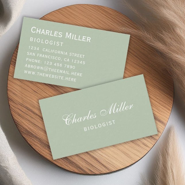Carte De Visite Sage Simple Moderne Vert Blanc Blanc Élégant Scrip (Créateur téléchargé)