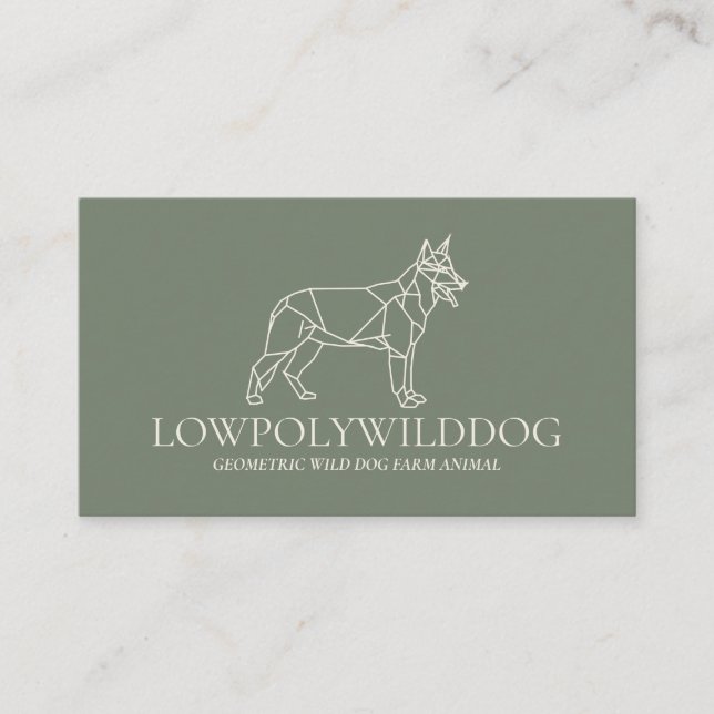 Carte De Visite Sage Vert Crème Animal Chien Sauvage Lowpoly (Devant)
