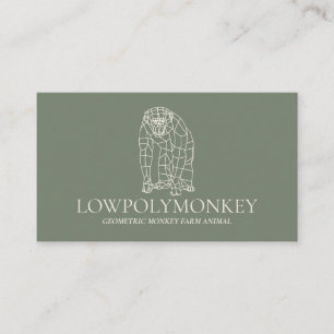 Carte De Visite Sage Vert Crème Animal Singe Lowpoly