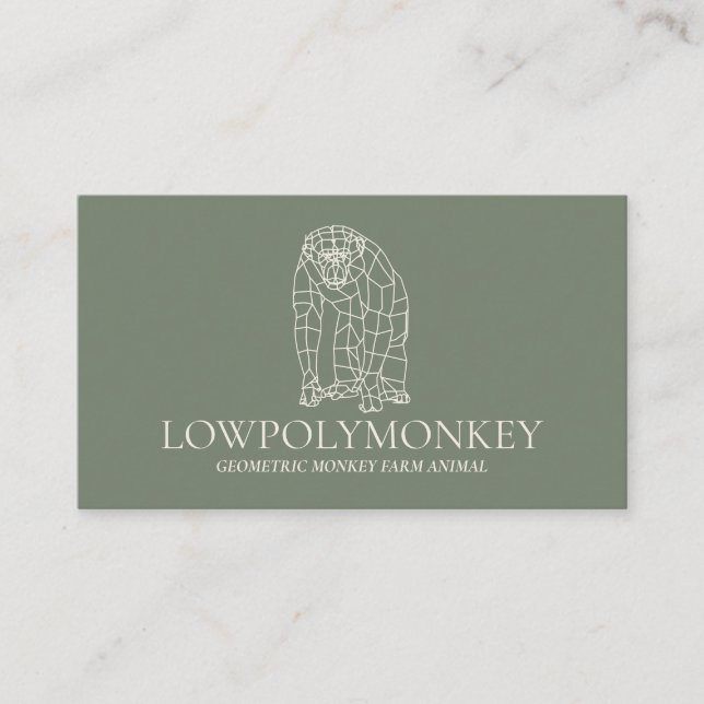 Carte De Visite Sage Vert Crème Animal Singe Lowpoly (Devant)