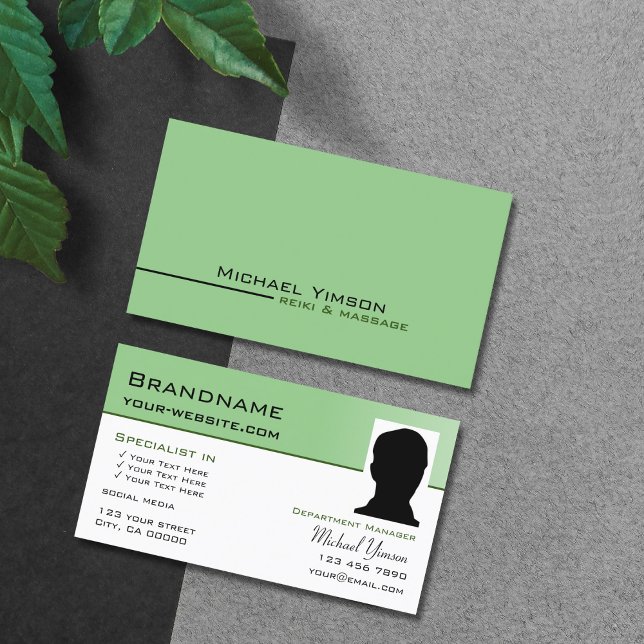Carte De Visite Sage Vert et Blanc Cool avec Photo Professional (Créateur téléchargé)