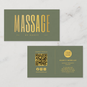 Carte De Visite Sage Vert Et Or Code QR De Massage Et Logo