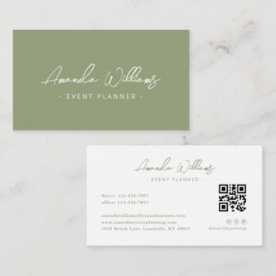 Carte De Visite Sage Vert moderne élégant minimaliste QR Code