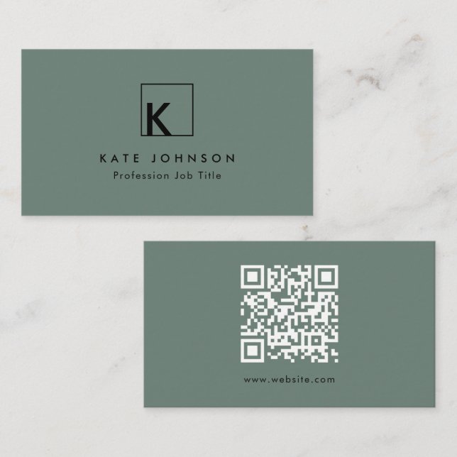 Carte De Visite Sage Vert Moderne Monogramme Logo Minimal (Devant / Derrière)