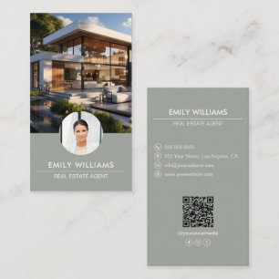 Carte De Visite Sage vert Photo QR Code Réseaux Sociaux Immobilier