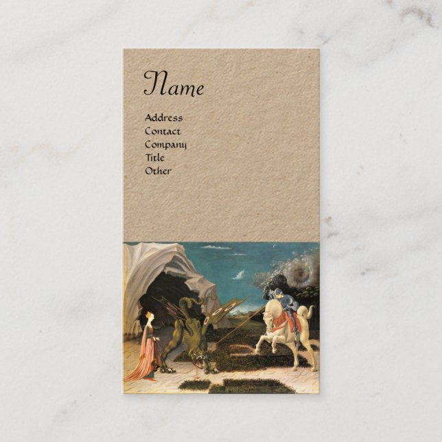 Carte De Visite SAINT GEORGE, DRAGON ET PRINCESS Parchemin Kraft (Devant)