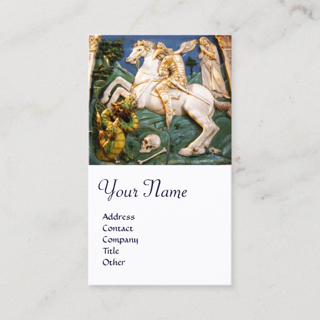 Carte De Visite Saint George, Dragon et Princesse Monogramme Blanc (Devant)
