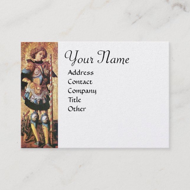 Carte De Visite SAINT GEORGE ET DRAGON Monogramme, papier perlé bl (Devant)