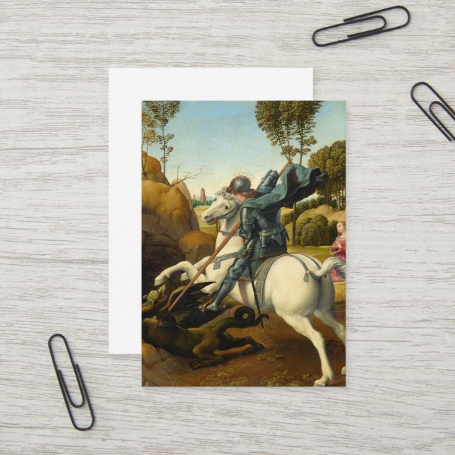 Carte De Visite Saint Georges et le Dragon, 1506 par Raphaël (Devant/Arrière en situation)