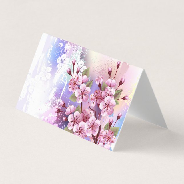 Carte De Visite Sakura rose sur la peinture Arrière - plan (Devant)