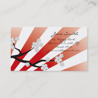 Carte De Visite Sakura Sunrise Rouge & Blanc Grandes Têtes Cerises