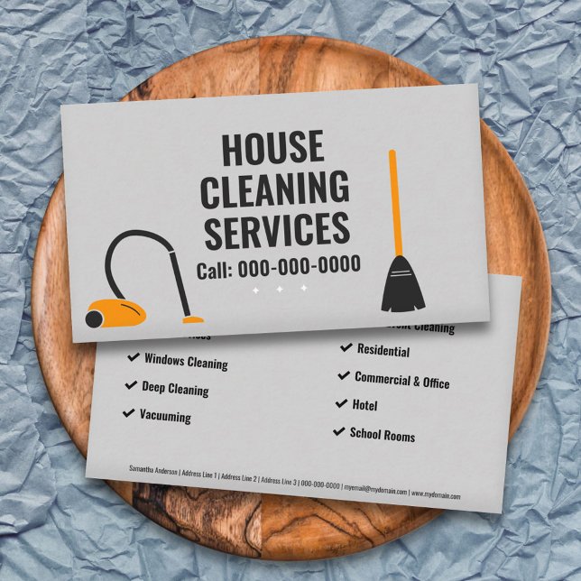 Carte De Visite Salle de bain et vide - Services de nettoyage de l (Broom & Vacuum - House Cleaning Services Business Card)