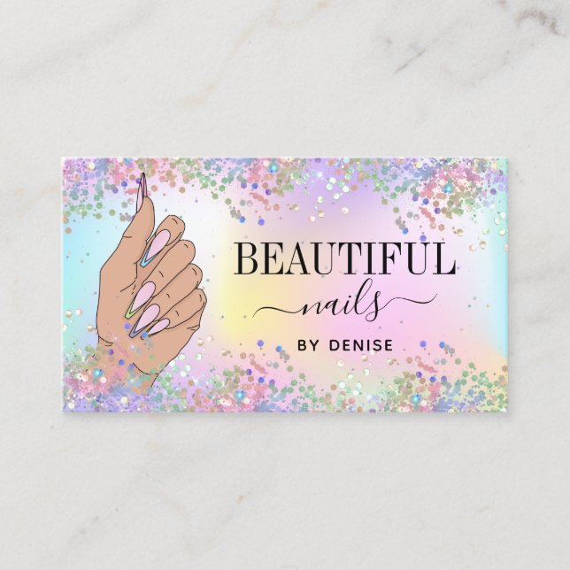 Carte De Visite salon à ongles femme main holographe nails technic (Devant)