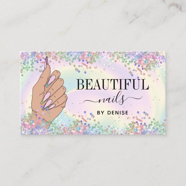 Carte De Visite salon à ongles femme main holographe nails technic (Devant)