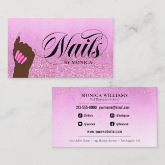 Carte De Visite Salon à ongles Hot rose Glam Parties scintillant M