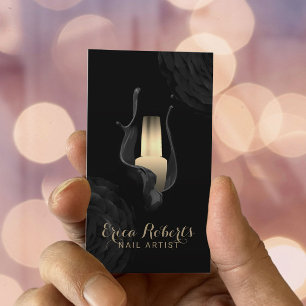 Carte De Visite Salon à ongles Manicuriste moderne Black Gold Flor