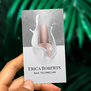 Carte De Visite Salon à ongles Moderne Silver & White Splash Manic