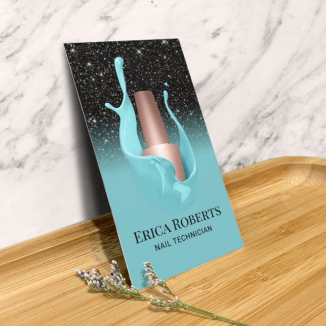 Carte De Visite Salon à ongles Noir & Turquoise Artiste de maquill (Créateur téléchargé)