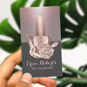 Carte De Visite Salon à ongles Rose or Floral Polonais Manicuriste