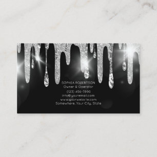 Carte De Visite Salon à ongles Silver et Parties scintillant noire