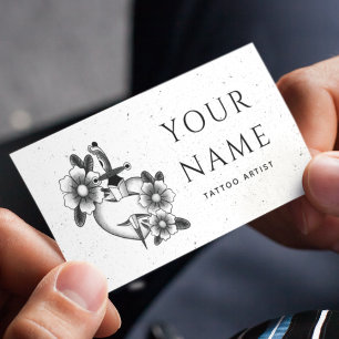 Carte De Visite Salon Artiste De Tatouage Floral Épée Grungy Style