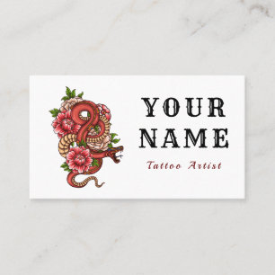 Carte De Visite Salon Artiste de tatouage Floral Serpent Rouge Min