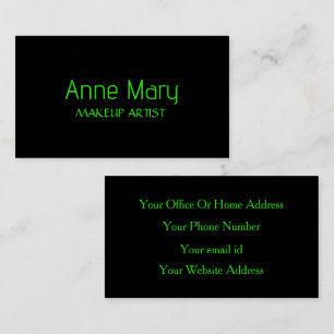 Carte De Visite Salon Artiste Maquillage Vert Neon Design Simple