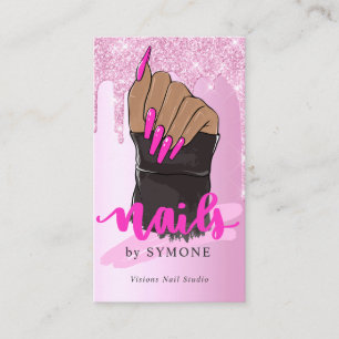Carte De Visite Salon Artiste Nail Tech Parties scintillant rose g