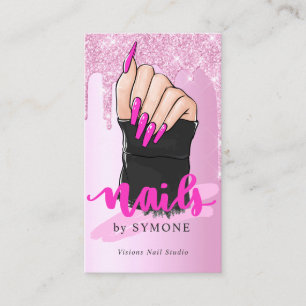 Carte De Visite Salon Artiste Nail Tech Parties scintillant rose g