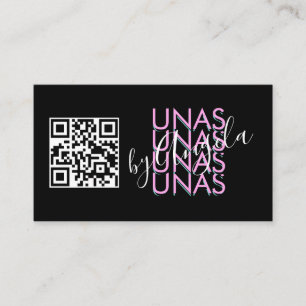 Carte De Visite Salon Cils Gras Ongles Unas Code QR Rose Noir