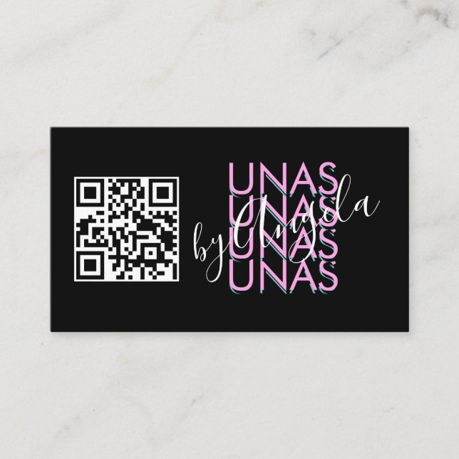 Carte De Visite Salon Cils Gras Ongles Unas Code QR Rose Noir (Devant)