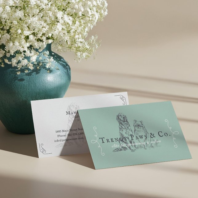 Carte De Visite Salon d'animaux de compagnie de classe Poméranie & (Classy Pet Salon Pomeranian & Golden Retriever Dog Business Card)