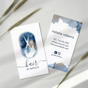 Carte De Visite Salon d'aquarelle pour ciseaux de cheveux et logo