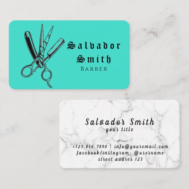 Carte De Visite Salon d'art des ciseaux Barber Coiffeur (Devant / Derrière)