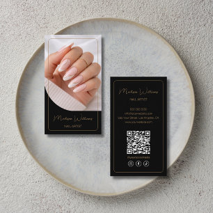 Carte De Visite Salon d'artiste en onglerie Manucure QR Noir Or