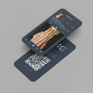 Carte De Visite Salon d'artistes de ongles moderne Instagram bleu