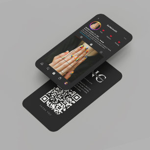 Carte De Visite Salon d'artistes de ongles moderne Instagram Noir