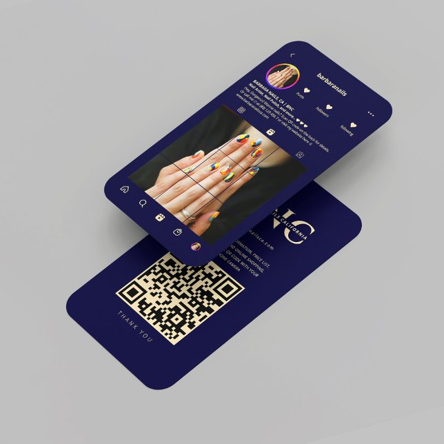 Carte De Visite Salon d'artistes de ongles moderne Midnight Blue I (Modern Nail Artist Salon Midnight Blue Instagram Business Card
)