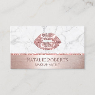 Carte De Visite Salon d'artistes Rose Gold Lips Marbre blanc Maqui