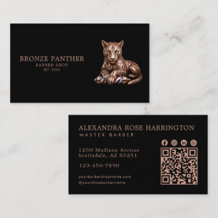 Carte De Visite Salon de barbier Maître Rose Gold Panther Code Qr