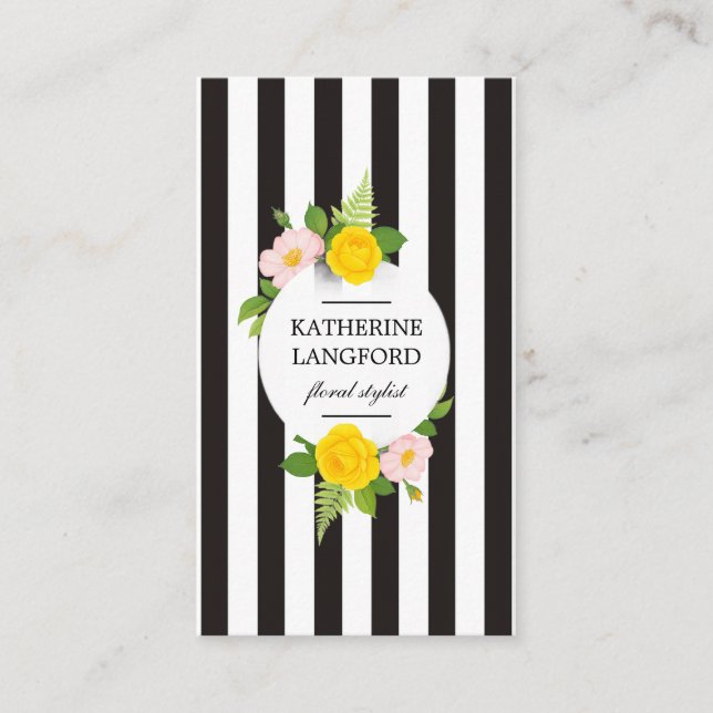 Carte De Visite Salon de beauté à fleurs minimal rayé (Devant)