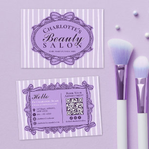 Carte De Visite Salon de Beauté Cadre à Ruban Vintage Violet