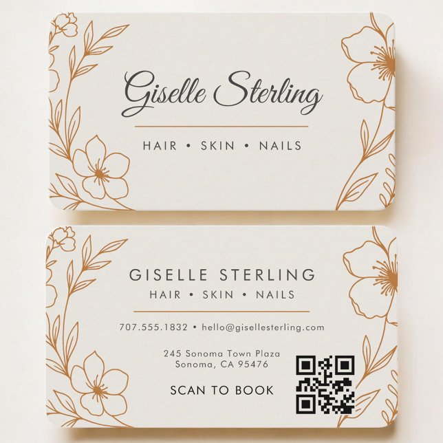 Carte De Visite Salon de Beauté Code QR Floral Professionnel (Créateur téléchargé)