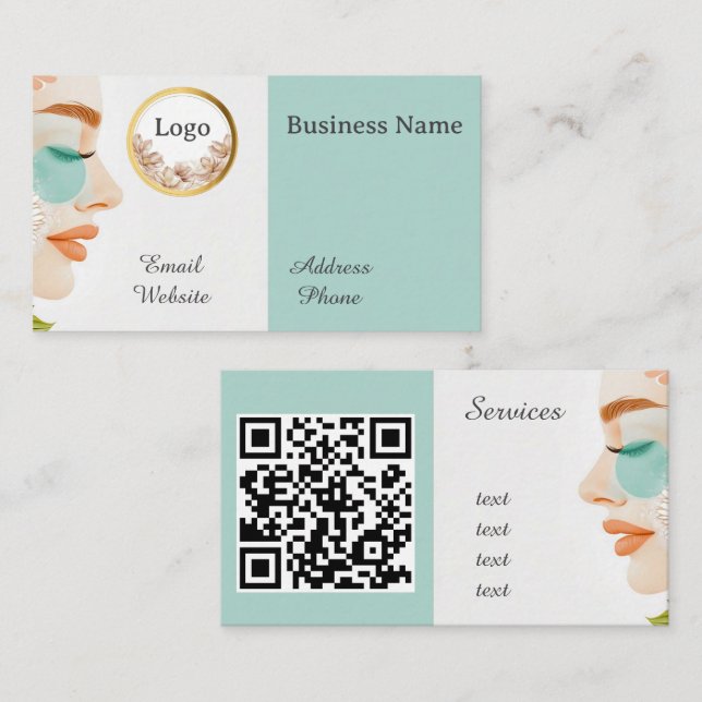 Carte De Visite Salon de beauté Code QR personnalisé professionnel (Devant / Derrière)