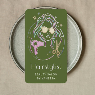 Carte De Visite Salon de Beauté Coiffeur de Luxe Code Qr Vert Mous