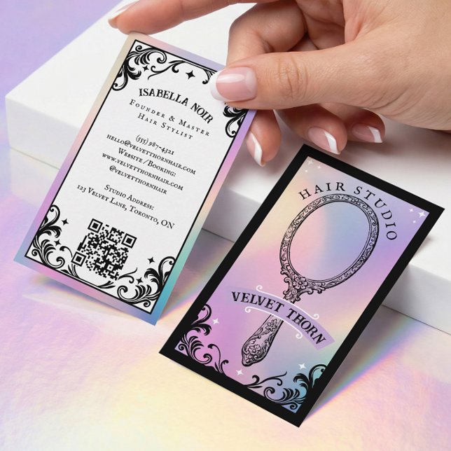 Carte De Visite Salon de beauté coiffeur holographique iridescent (Iridescent holographic Hair Stylist Beauty Salon Business Card)