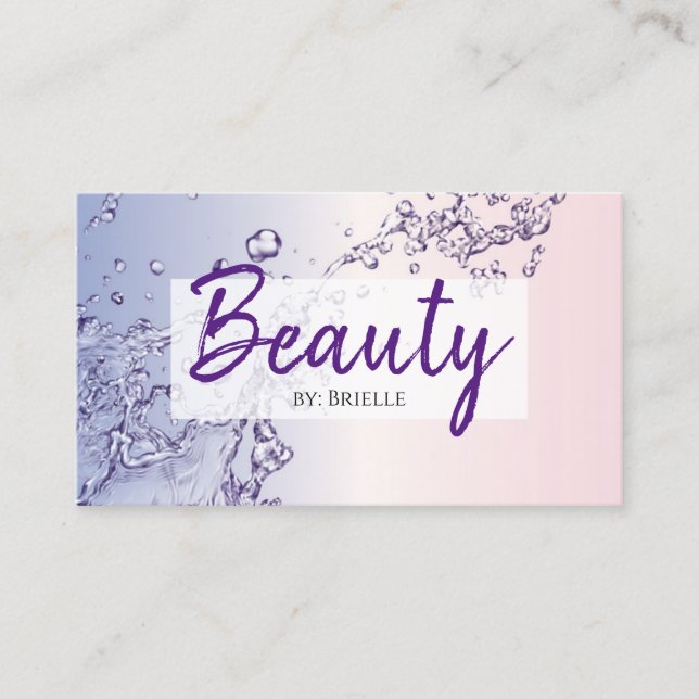 Carte De Visite Salon de Beauté Éclaboussure d'Eau Violette (Devant)