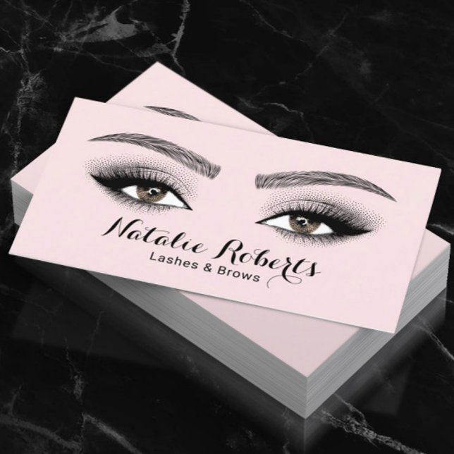 Carte De Visite Salon de beauté Elegant Blush Pink Lashes & Brows (Créateur téléchargé)