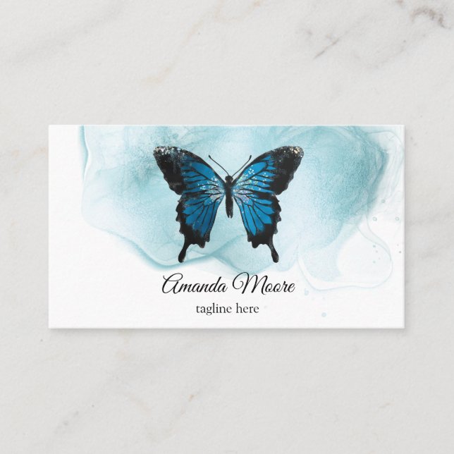 Carte De Visite salon de beauté élégant papillon bleu (Devant)