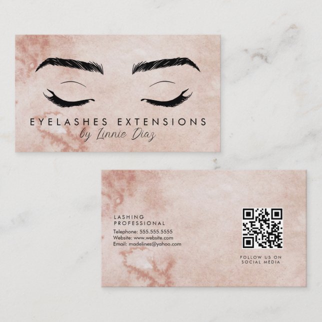 Carte De Visite Salon de beauté Extensions de Cils à l'Aquarelle (Devant / Derrière)